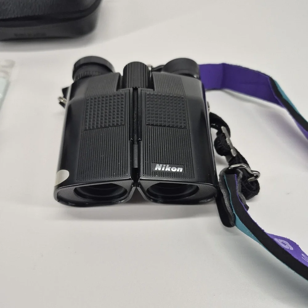 NIKON 9x25 Travelite 5.6° Compact Black Binoculars with Case Vintage Rare Japan